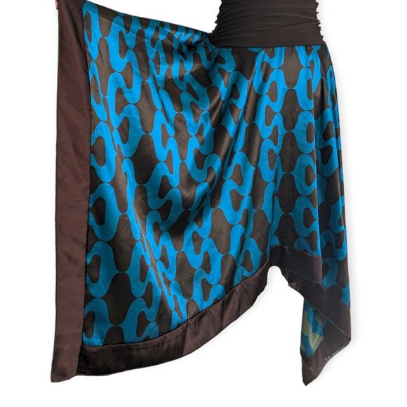 Ruched Y2K Ocean Ogee Scarf Hem Asymmetrical Satin Dress - Picture 5 of 12